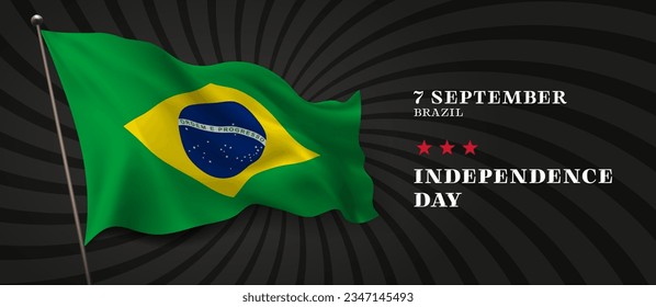 Banner vectorial del día de la independencia de Brasil, tarjeta de saludo. Bandera ondulada brasileña en el diseño horizontal de la fiesta nacional patriótica el 7 de septiembre