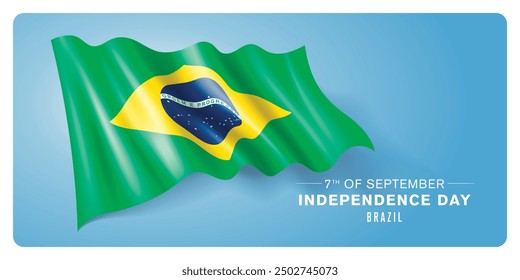 Brazil independence day vector banner, greeting card. Brazilian wavy flag in 7th of September patriotic holiday horizontal design with realistic flag