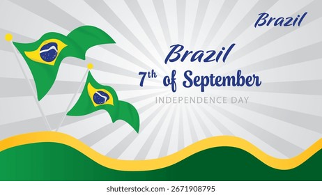 Brazil Independence Day vector banner. Two waving flags with modern graphic design. Vector illustration.
