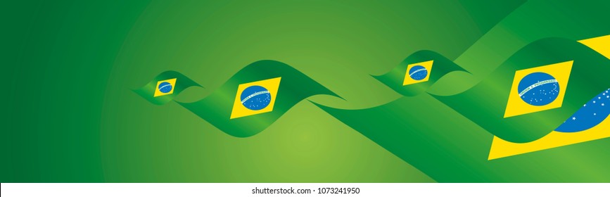 Brazil Independence Day waving flags two fold landscape background