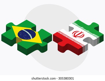 Brazil and Iran Flags in puzzle isolated on white background
