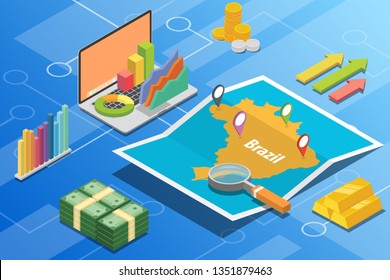 brazil isometric business economy growth country with map and finance condition - vector