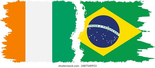 Brazil and Ivory Coast grunge flags connection, vector