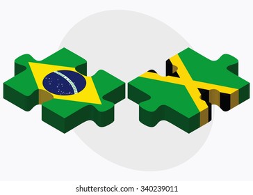 Brazil and Jamaica Flags in puzzle isolated on white background