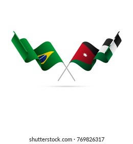 Brazil and Jordan flags crossed. Vector illustration.