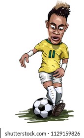 Brazil - Jun 08 2018: Neymar Jr, Cartoon caricature tricking with ball