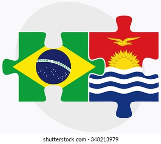 Brazil and Kiribati Flags in puzzle isolated on white background