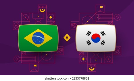 segunda vuelta de la república de corea brasil del partido 16 Fútbol 2022. Partido del Campeonato Mundial de Fútbol 2022 versus equipo de fondo deportivo de introducción, afiche de la competencia del campeonato, vector.