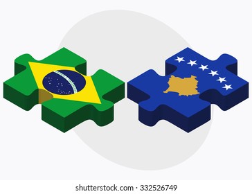 Brazil and Kosovo Flags in puzzle isolated on white background