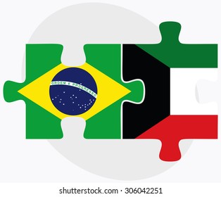 Brazil and Kuwait Flags in puzzle isolated on white background