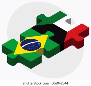 Brazil and Kuwait Flags in puzzle isolated on white background