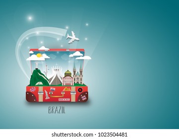 Brazil Landmark Global Travel And Journey paper background. Vector Design Template.used for your advertisement, book, banner, template, travel business or presentation.