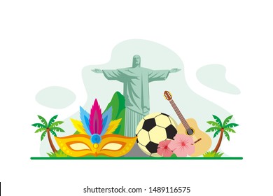 Brazil Landmarks and Traditional Culture Travel Flat Concept Vector Illustration, Suitable for Background, Banner, Wallpaper, Advertising Illustration