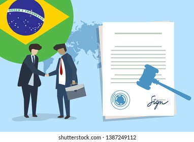 Brazil Law Constitution Legal Judgment Justice Legislation Trial Concept Using Flag Gavel And Paper  