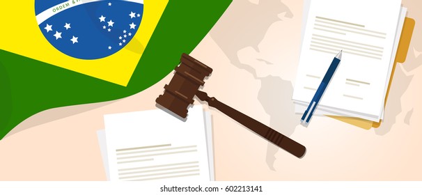 Brazil law constitution legal judgment justice legislation trial concept using flag gavel paper and pen vector