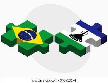 Brazil and Lesotho Flags in puzzle isolated on white background