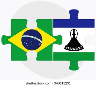 Brazil and Lesotho Flags in puzzle isolated on white background