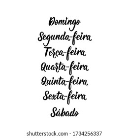 Brazil Lettering. Translation From Portuguese - Monday, Tuesday, Wednesday, Thursday, Friday, Saturday, Sunday. Days Of The Week. Calligraphy Words For Calendars And Organizers