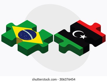 Brazil and Libya Flags in puzzle isolated on white background
