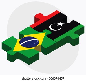 Brazil and Libya Flags in puzzle isolated on white background