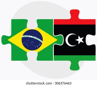 Brazil and Libya Flags in puzzle isolated on white background
