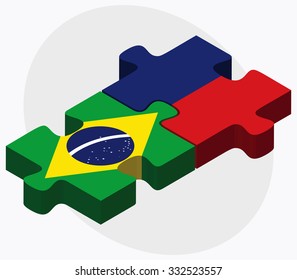 Brazil and Liechtenstein Flags in puzzle isolated on white background