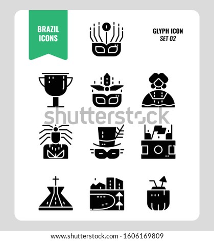 Brazil line icon set 2. Include carnival, mask, football, Brazil landmark and more. Glyph icons Design. vector