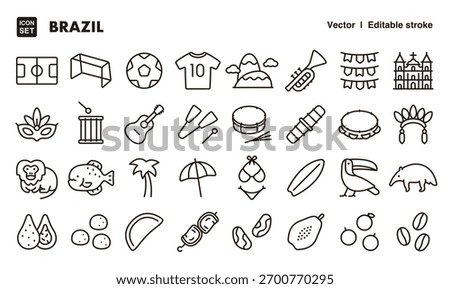 Brazil line icon set. Vector editable stroke icon.