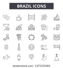 Brazil line icons, signs set, vector. Brazil outline concept, illustration: brazil,map,brazilian,travel,isolated,america