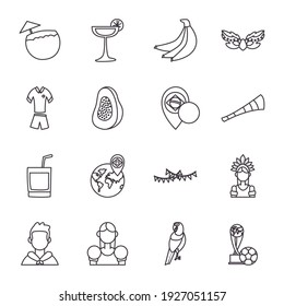 Brazil line style icon set design, Culture tourism brazilian travel south latin america country and traditional theme Vector illustration