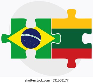 Brazil and Lithuania Flags in puzzle isolated on white background
