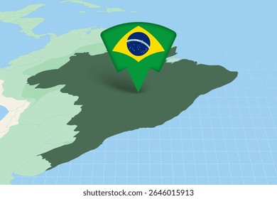 Brazil Location Highlighted on American Map with Flag Icon. Detailed Vector Design.