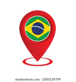 Brazil location Icon, South America location marker, Brazil flag icon.