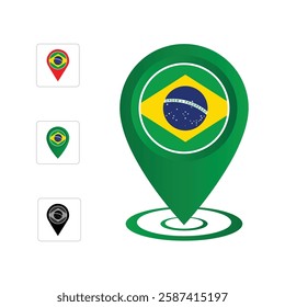 Brazil location Icon, South America location marker, Brazil flag icon. Brasília location Icon.