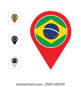 Brazil Location map icon free vector, Brazil flag location pin, Brasília GPS marker Icon.