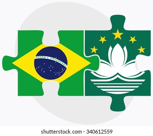 Brazil and Macau Flags in puzzle isolated on white background
