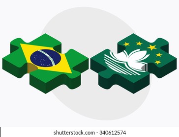 Brazil and Macau Flags in puzzle isolated on white background
