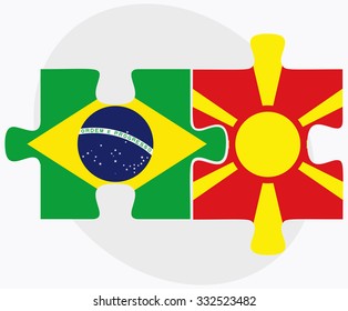 Brazil and Macedonia Flags in puzzle isolated on white background