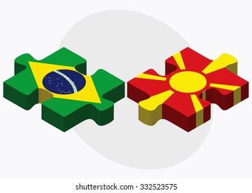 Brazil and Macedonia Flags in puzzle isolated on white background