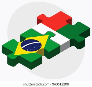 Brazil and Madagascar Flags in puzzle isolated on white background