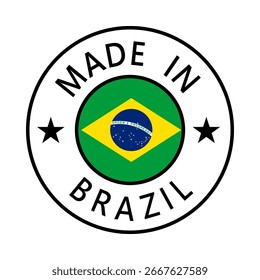 Brasil Made in Stamp em círculo com bandeira Modelo vetor sobre fundo branco