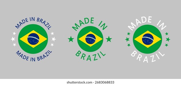 Brasil Made in Stamp em círculo com bandeira sobre fundo branco