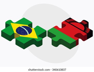 Brazil and Malawi Flags in puzzle isolated on white background