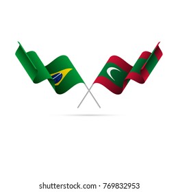 Brazil and Maldives flags crossed. Vector illustration.