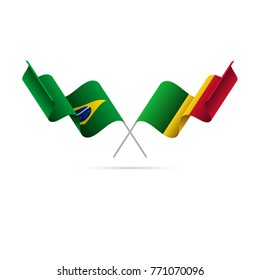 Brazil and Mali flags crossed. Vector illustration.