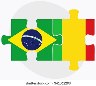 Brazil and Mali Flags in puzzle isolated on white background