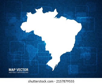 Mapa de Brasil con textura de tablero de píxeles con tecnología de fondo azul abstracto.