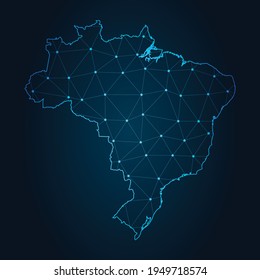 brazil Karte Abstrakte Maislinie und Punktwaage auf dunklem Hintergrund. Draht-Rahmen 3D-Maschenpolygonale Netzlinie.