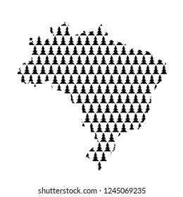 Brazil map abstract schematic from black Happy New Year tree decoration pattern. Vector illustration.