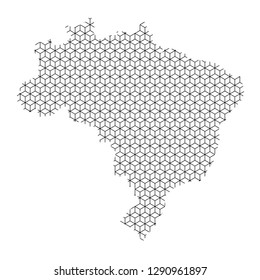 Brazil map abstract schematic from black lines repeating pattern geometric background with rhombus and nodes from rhombuses. Vector illustration.